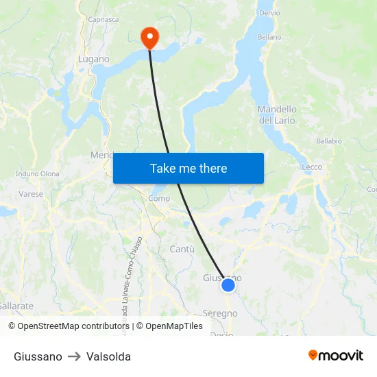 Giussano to Valsolda map