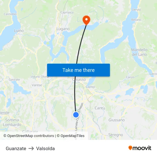 Guanzate to Valsolda map