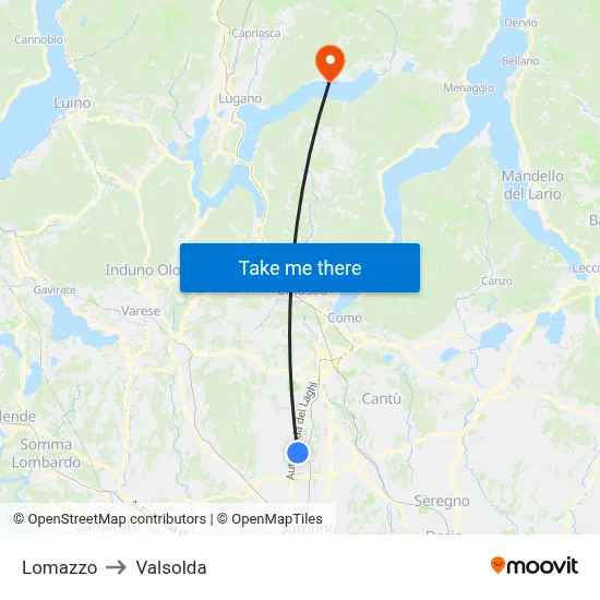 Lomazzo to Valsolda map