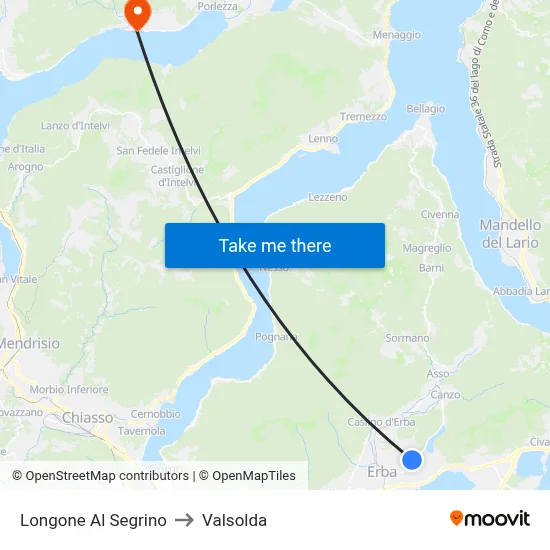 Longone Al Segrino to Valsolda map