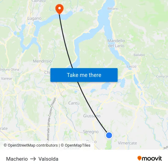 Macherio to Valsolda map