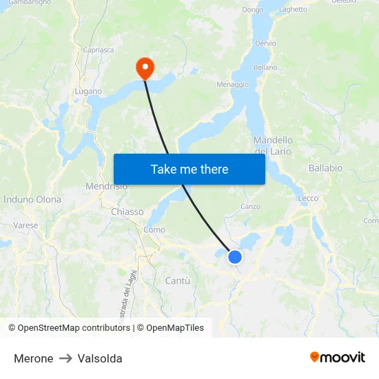 Merone to Valsolda map