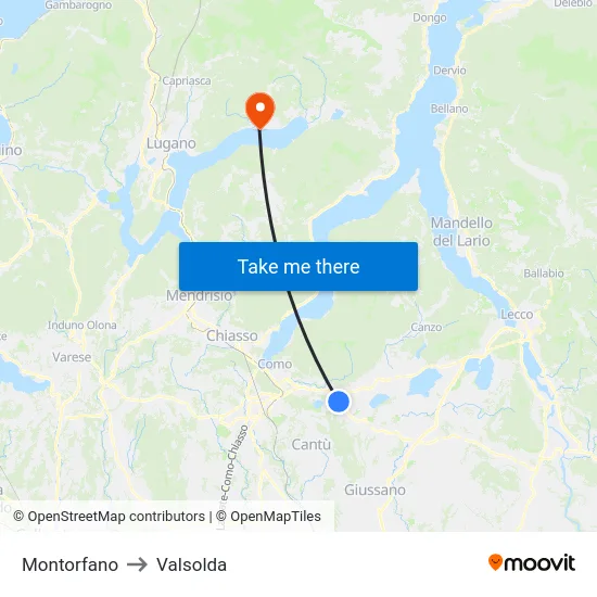 Montorfano to Valsolda map