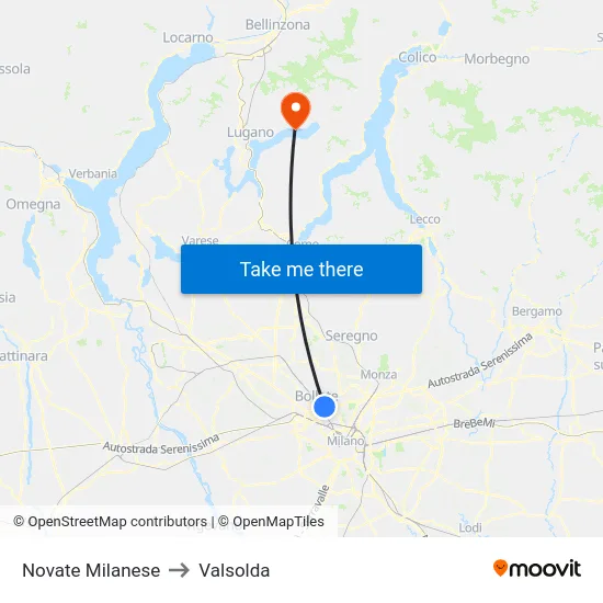 Novate Milanese to Valsolda map