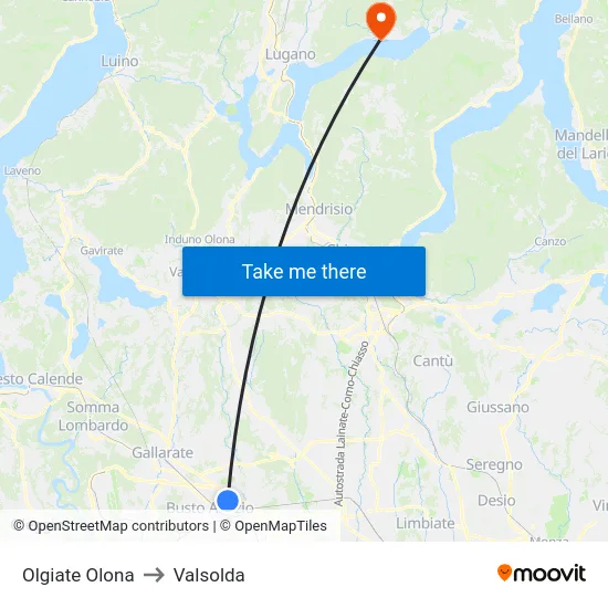 Olgiate Olona to Valsolda map
