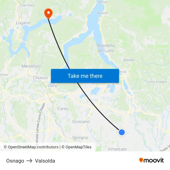 Osnago to Valsolda map