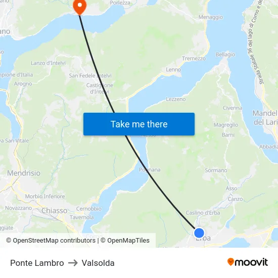 Ponte Lambro to Valsolda map