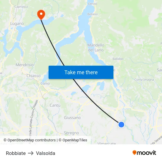 Robbiate to Valsolda map