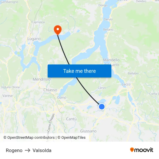 Rogeno to Valsolda map