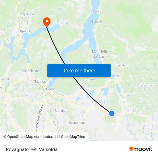 Rovagnate to Valsolda map