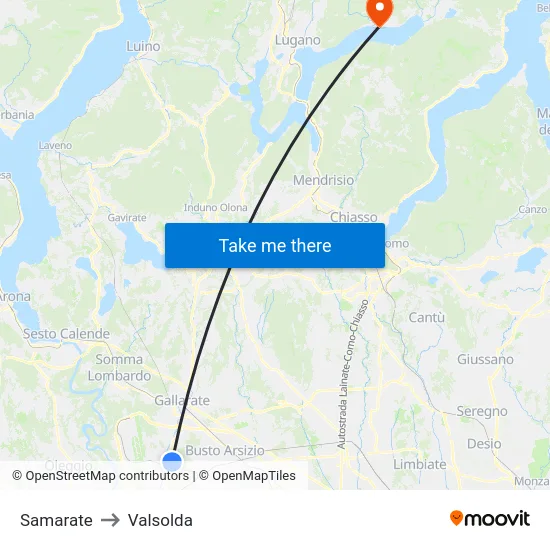 Samarate to Valsolda map
