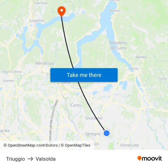 Triuggio to Valsolda map