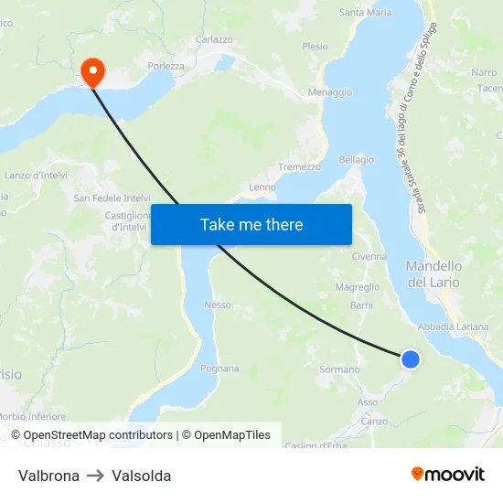 Valbrona to Valsolda map
