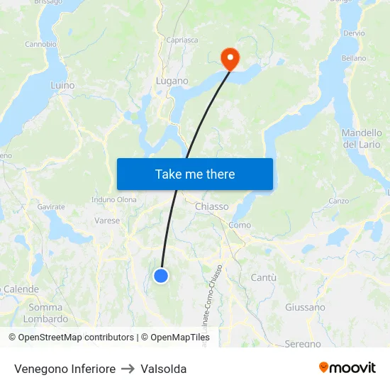 Venegono Inferiore to Valsolda map