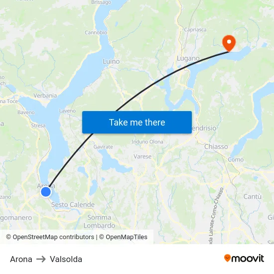 Arona to Valsolda map
