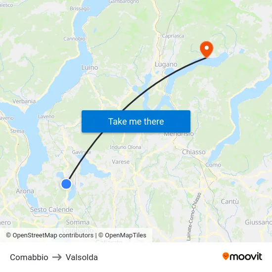 Comabbio to Valsolda map