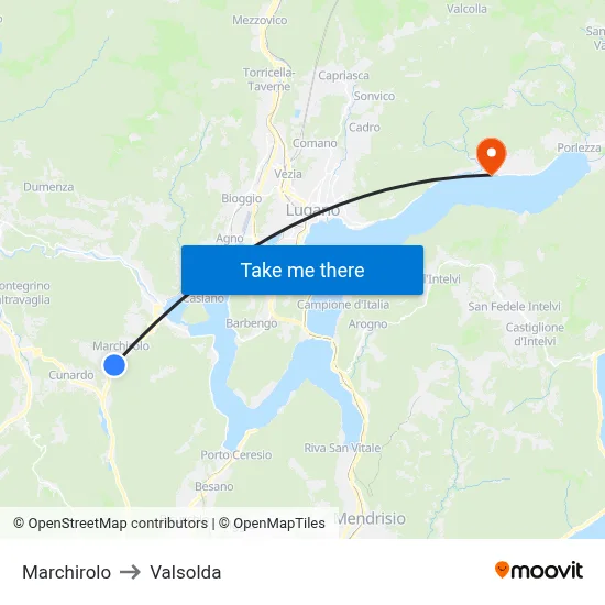 Marchirolo to Valsolda map