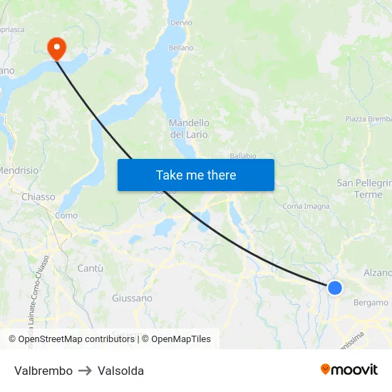 Valbrembo to Valsolda map