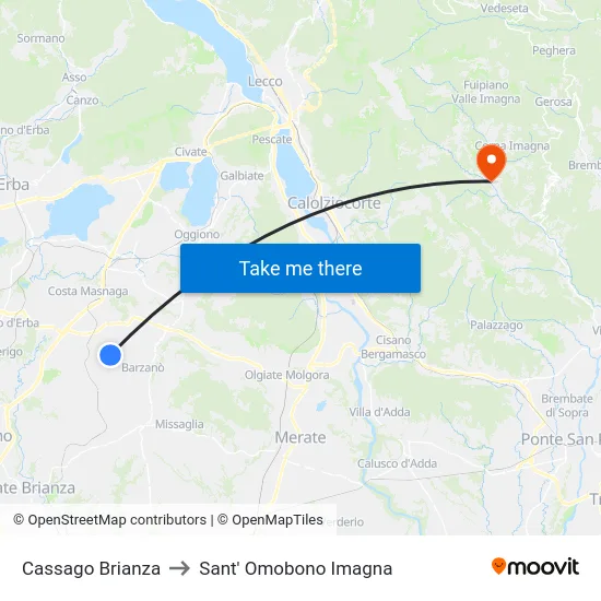 Cassago Brianza to Sant' Omobono Imagna map