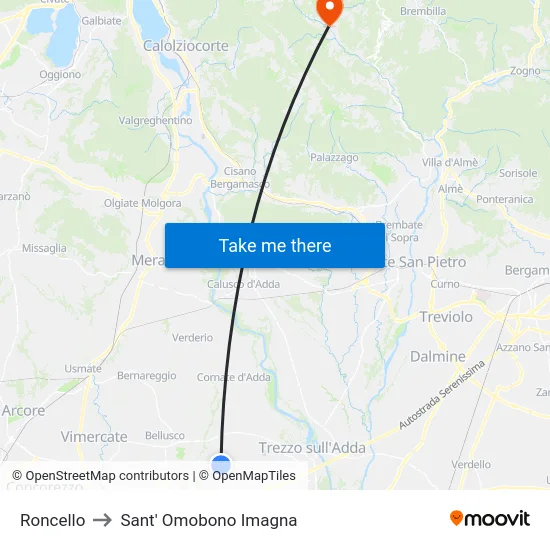 Roncello to Sant' Omobono Imagna map