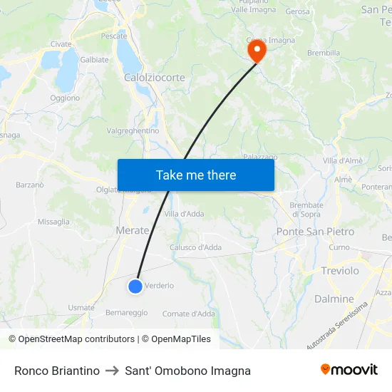 Ronco Briantino to Sant' Omobono Imagna map