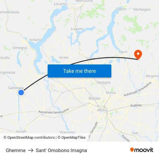 Ghemme to Sant' Omobono Imagna map