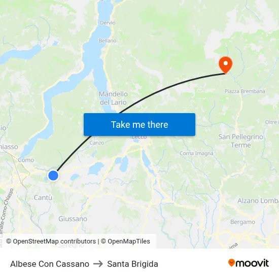 Albese con Cassano to Santa Brigida map