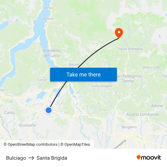 Bulciago to Santa Brigida map