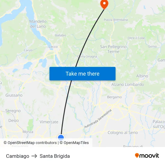 Cambiago to Santa Brigida map