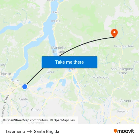 Tavernerio to Santa Brigida map