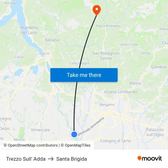 Trezzo Sull' Adda to Santa Brigida map