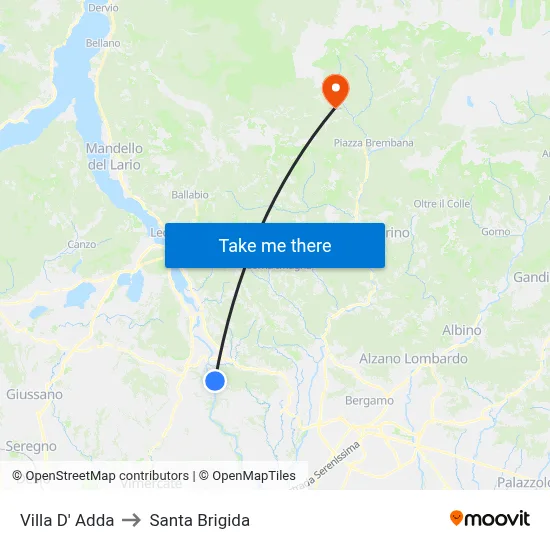 Villa D' Adda to Santa Brigida map