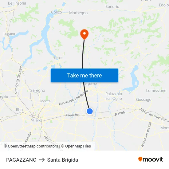Pagazzano to Santa Brigida map