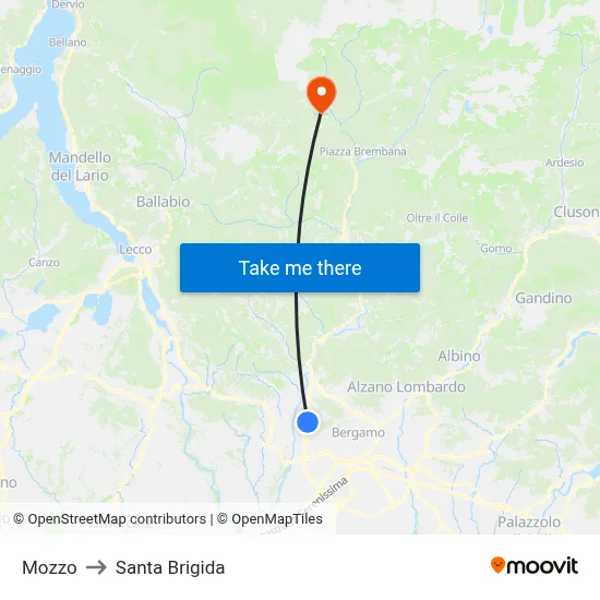 Mozzo to Santa Brigida map