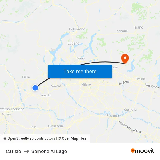 Carisio to Spinone Al Lago map