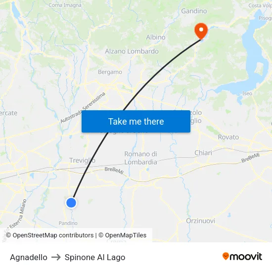 Agnadello to Spinone Al Lago map
