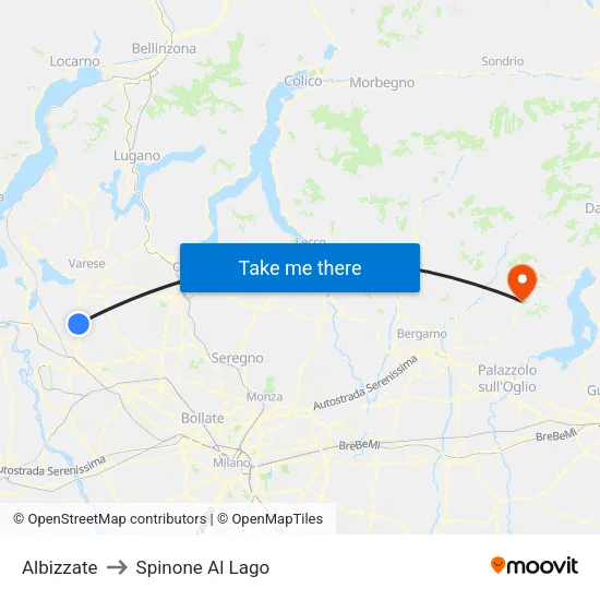 Albizzate to Spinone Al Lago map