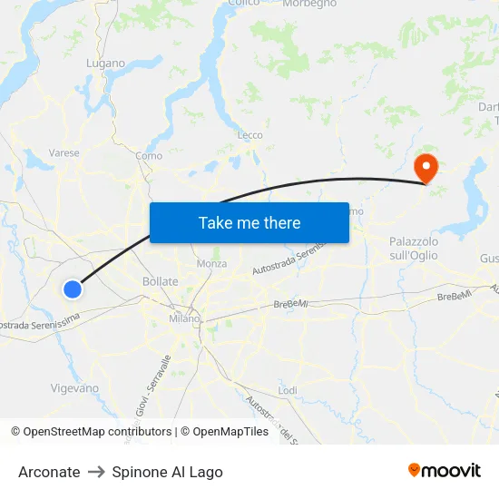 Arconate to Spinone Al Lago map