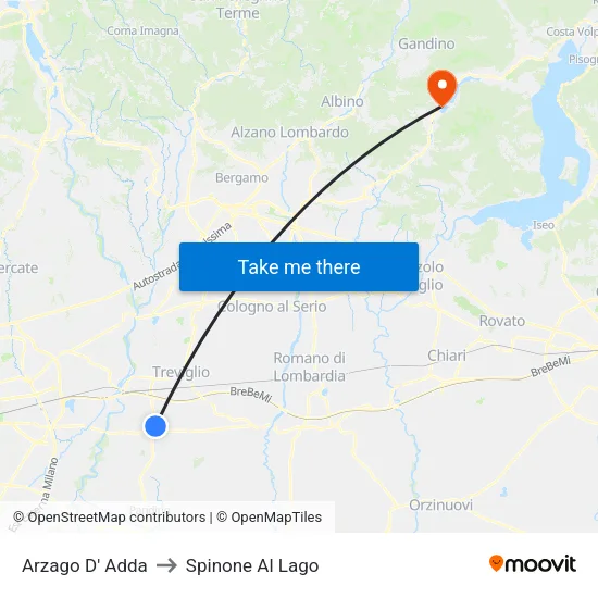 Arzago D' Adda to Spinone Al Lago map