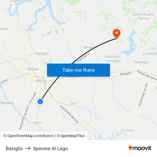 Basiglio to Spinone Al Lago map