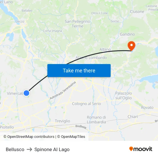 Bellusco to Spinone Al Lago map