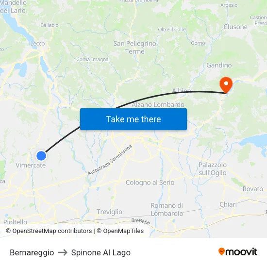 Bernareggio to Spinone Al Lago map