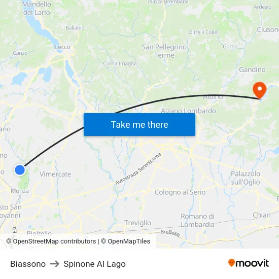 Biassono to Spinone Al Lago map