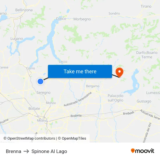 Brenna to Spinone Al Lago map