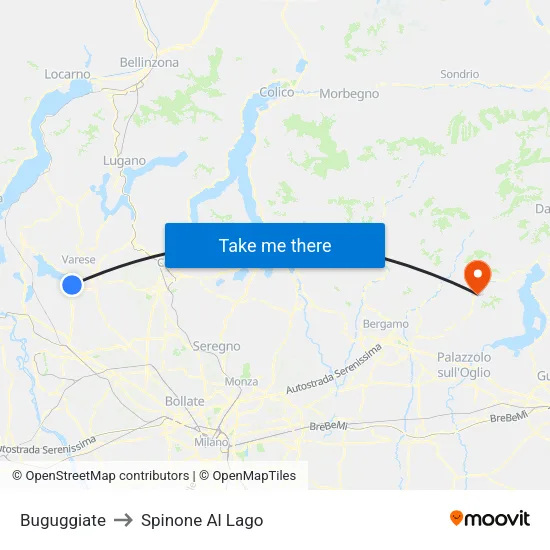 Buguggiate to Spinone Al Lago map