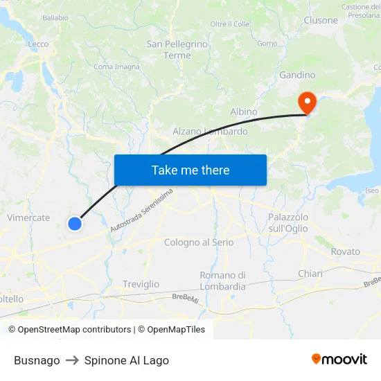 Busnago to Spinone Al Lago map