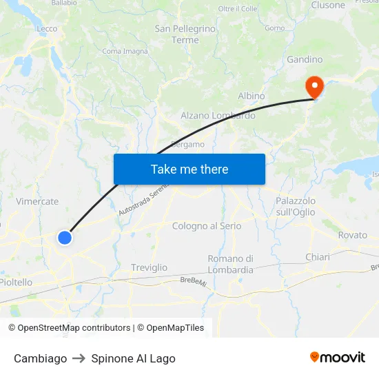 Cambiago to Spinone Al Lago map