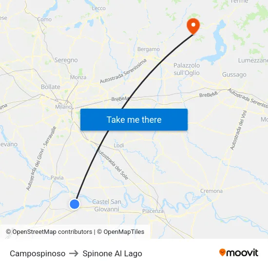 Campospinoso to Spinone Al Lago map