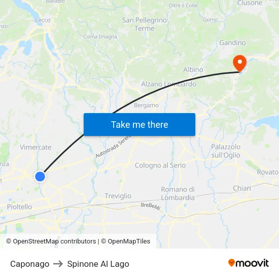 Caponago to Spinone Al Lago map