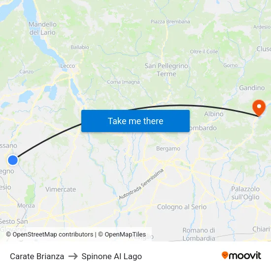 Carate Brianza to Spinone Al Lago map